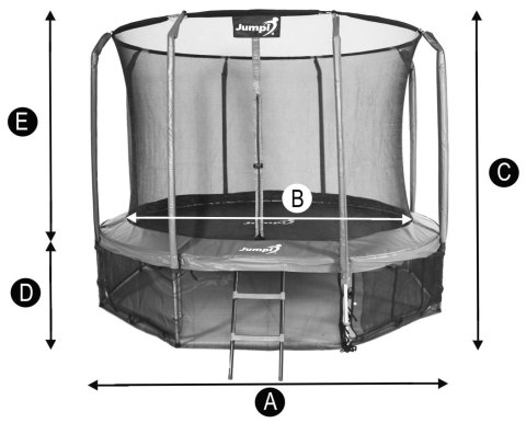 TRAMPOLINA OGRODOWA SKYVIBE 374CM 12FT, CZARNA, SIATKA, DRABINKA, ZESTAW