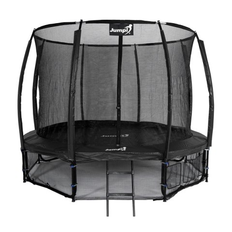 TRAMPOLINA OGRODOWA JUMPI SALTO 12FT 374 CM, CZARNA, SIATKA, DRABINKA, TUV