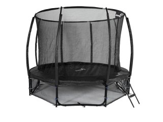TRAMPOLINA OGRODOWA JUMPI SALTO 12FT 374 CM, CZARNA, SIATKA, DRABINKA, TUV