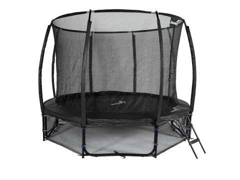 TRAMPOLINA OGRODOWA JUMPI SALTO 12FT 374 CM, CZARNA, SIATKA, DRABINKA, TUV