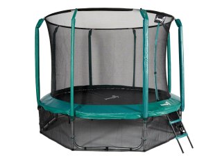 TRAMPOLINA OGRODOWA BOUNCEWAY 374CM 12FT, ZIELONA, SIATKA, DRABINKA, ZESTAW
