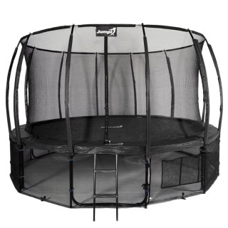 TRAMPOLINA OGRODOWA SALTO 14FT 435CM, CZARNA, SIATKA WEWNĘTRZNA, DRABINKA