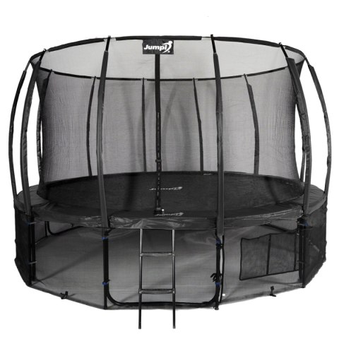 TRAMPOLINA OGRODOWA SALTO 14FT 435CM, CZARNA, SIATKA WEWNĘTRZNA, DRABINKA
