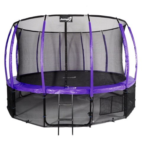 TRAMPOLINA OGRODOWA SALTO 14FT 435CM, FIOLETOWA, SIATKA, DRABINKA, KOMPLET