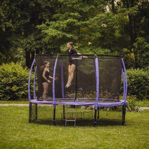 TRAMPOLINA OGRODOWA SALTO 14FT 435CM, FIOLETOWA, SIATKA, DRABINKA, KOMPLET