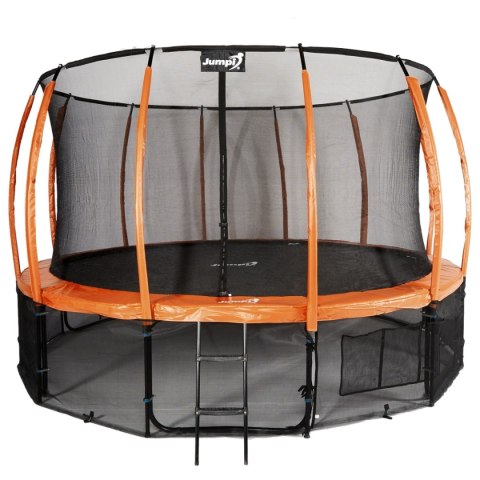TRAMPOLINA OGRODOWA SALTO 16FT 487CM, POMARAŃCZOWA, SIATKA, DRABINKA, JUMPI