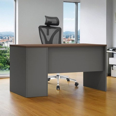 BIURKO LOFTOWE VANGUARD, 140X70 CM, CIEMNY DĄB, SZARE, 3 SZUFLADY, BIURO