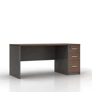 BIURKO BIUROWE LOFT VANE, 160X70 CM, CIEMNY DĄB, SZARE, SZAFKA, 3 SZUFLADY