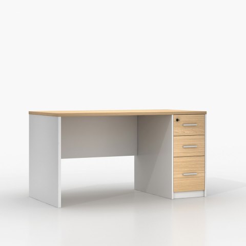 BIURKO LOFT VANGUARD 140X70 CM, 3 SZUFLADY, BIAŁE, SEKWOJA, KOMPUTEROWE