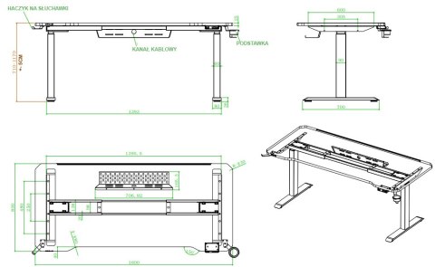 BIURKO ELEKTRYCZNE ELEVATE, 1.8M, GAMINGOWE, REGULOWANE, RGB, USB, 120KG