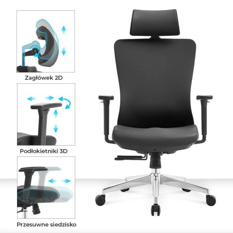 FOTEL OBROTOWY SPEZIOSO, CZARNY, WYGODNY, ERGONOMICZNY, DO BIURA, SALONU