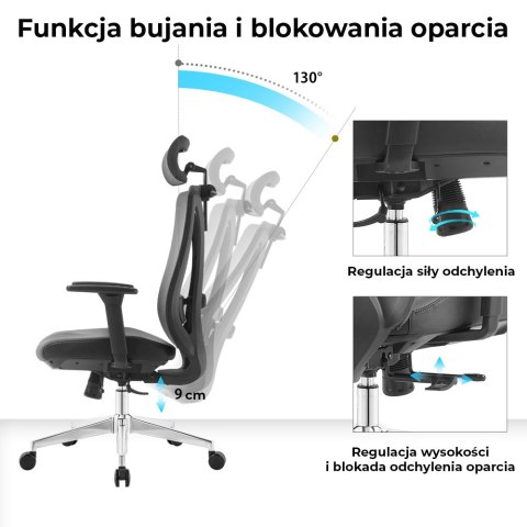 FOTEL OBROTOWY SPEZIOSO, CZARNY, WYGODNY, ERGONOMICZNY, DO BIURA, SALONU
