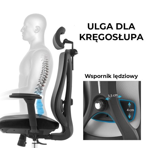 FOTEL OBROTOWY SPEZIOSO, CZARNY, WYGODNY, ERGONOMICZNY, DO BIURA, SALONU