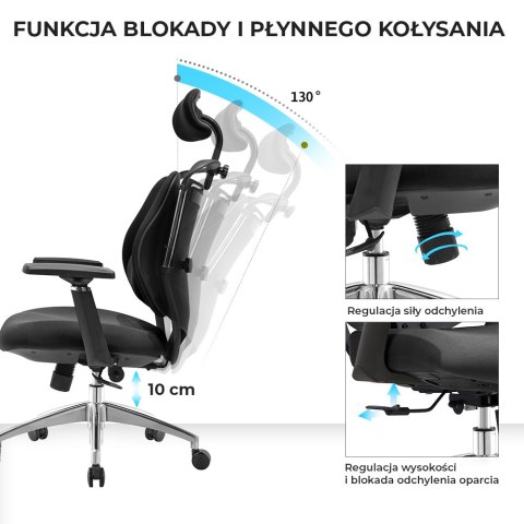 FOTEL BIUROWY SOSPESO, CZARNY, ERGONOMICZNY, WYGODNY, DO SALONU, STYL