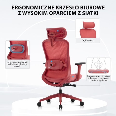 FOTEL BIUROWY NEXUS RED, Z MASAŻEM, ROZKŁADANY, WYGODNY, DO SALONU, STYL