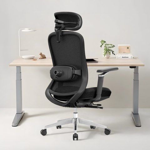 FOTEL BIUROWY ERGONOMIA, WYGODNY, CZARNY, Z MASAŻEM, ROZKŁADANY, DO SALONU