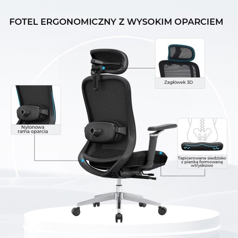 FOTEL BIUROWY ERGONOMIA, WYGODNY, CZARNY, Z MASAŻEM, ROZKŁADANY, DO SALONU