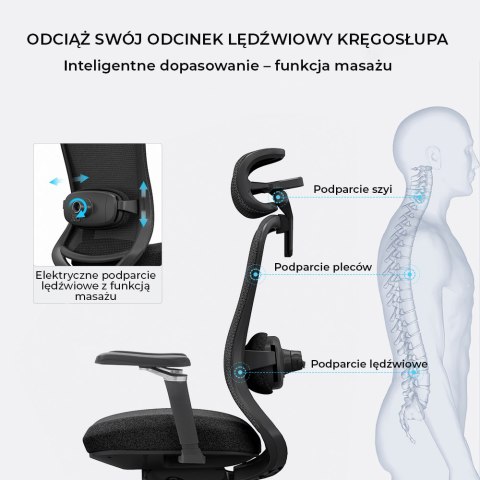 FOTEL BIUROWY ERGONOMIA, WYGODNY, CZARNY, Z MASAŻEM, ROZKŁADANY, DO SALONU