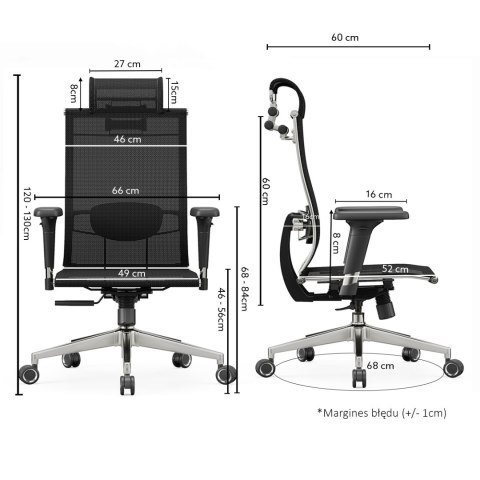 FOTEL BIUROWY STRATUS, ERGONOMICZNY, CZARNY, Z SIATKI, WYGODNY, STYL, DO