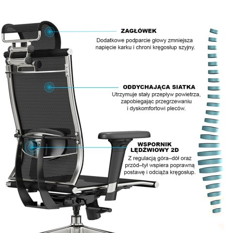 FOTEL BIUROWY STRATUS, ERGONOMICZNY, CZARNY, Z SIATKI, WYGODNY, STYL, DO