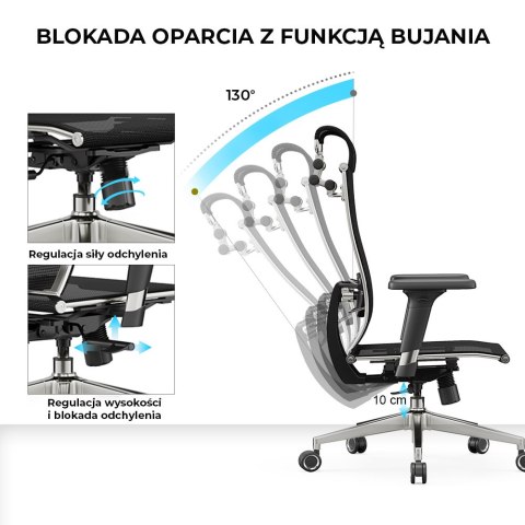 FOTEL BIUROWY STRATUS, ERGONOMICZNY, CZARNY, Z SIATKI, WYGODNY, STYL, DO