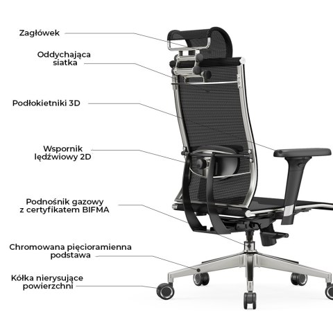 FOTEL BIUROWY STRATUS, ERGONOMICZNY, CZARNY, Z SIATKI, WYGODNY, STYL, DO