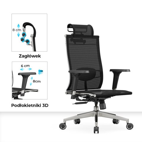 FOTEL BIUROWY STRATUS, ERGONOMICZNY, CZARNY, Z SIATKI, WYGODNY, STYL, DO