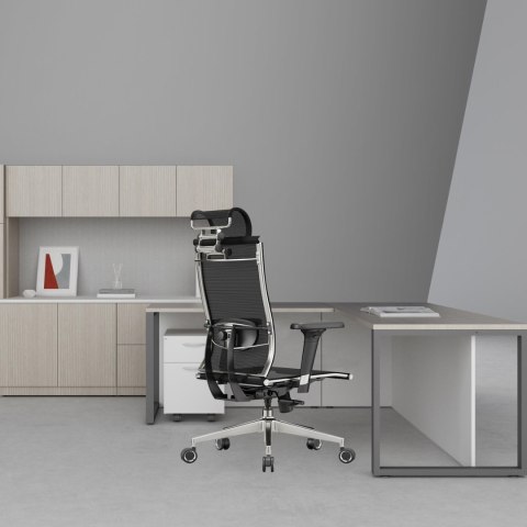 FOTEL BIUROWY STRATUS, ERGONOMICZNY, CZARNY, Z SIATKI, WYGODNY, STYL, DO