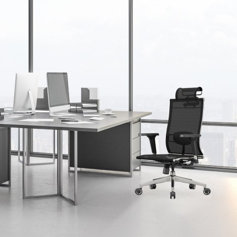 FOTEL BIUROWY STRATUS, ERGONOMICZNY, CZARNY, Z SIATKI, WYGODNY, STYL, DO