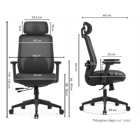 FOTEL ERGONOMICA, CZARNY, WYGODNY, DO SALONU, WYPOCZYNKOWY, Z SIATKI, STYL