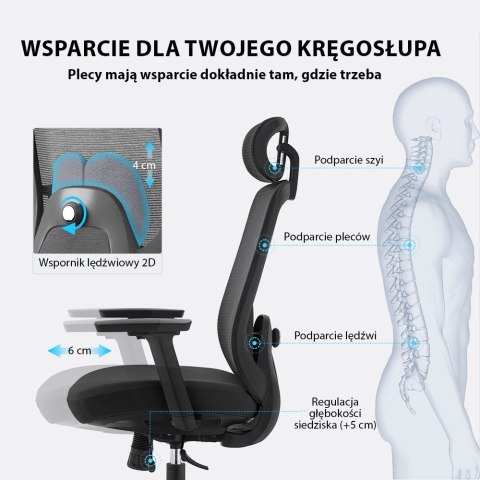 FOTEL ERGONOMICA, CZARNY, WYGODNY, DO SALONU, WYPOCZYNKOWY, Z SIATKI, STYL