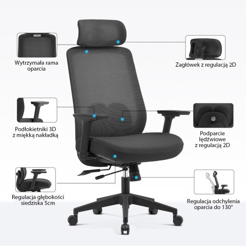 FOTEL ERGONOMICA, CZARNY, WYGODNY, DO SALONU, WYPOCZYNKOWY, Z SIATKI, STYL