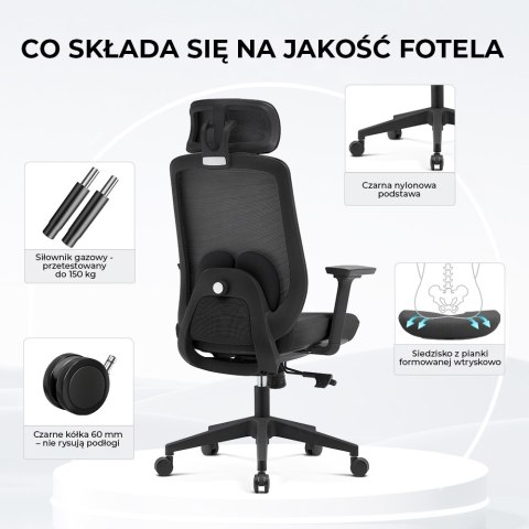 FOTEL ERGONOMICA, CZARNY, WYGODNY, DO SALONU, WYPOCZYNKOWY, Z SIATKI, STYL