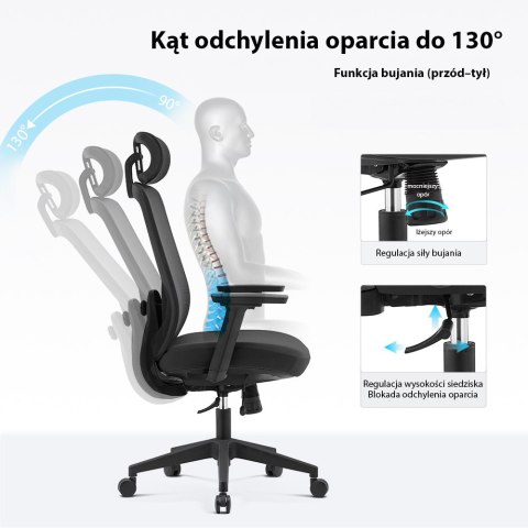 FOTEL ERGONOMICA, CZARNY, WYGODNY, DO SALONU, WYPOCZYNKOWY, Z SIATKI, STYL