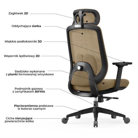 FOTEL BIUROWY ERGONOMIA, CZARNY, WYGODNY, DO BIURKA, SIATKA, REGULOWANY