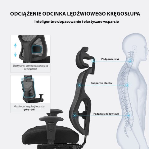 FOTEL BIUROWY VERTO, ERGONOMICZNY, ZAGŁÓWEK, WYGODNY, BUJANY, SIATKA