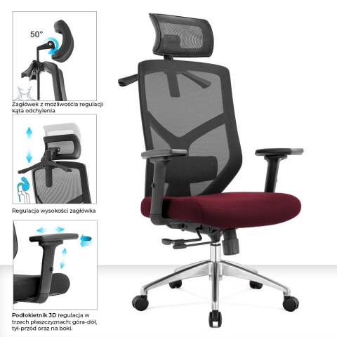 FOTEL BIUROWY ERGONOMICZNY SEDIA, DO SALONU, CZARNY, WYGODNY, Z SIATKĄ, BHP
