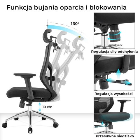 FOTEL BIUROWY ERGONOMICZNY SEDIA, OBROTOWY, DO BIURKA, WYGODNY, CZARNY