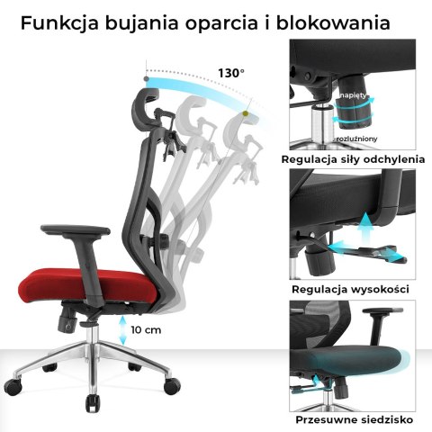FOTEL BIUROWY ERGONOMIA, DO BIURKA, WYGODNY, OBROTOWY, CZARNY, Z SIATKĄ, 3D