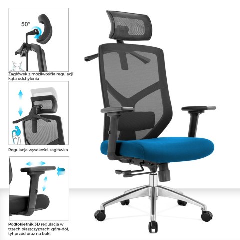 FOTEL BIUROWY SEDIA, ERGONOMICZNY, WYGODNY, CZARNY, DO SALONU, SIATKA, BHP