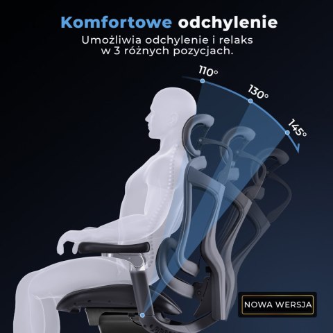FOTEL BIUROWY ERGONOMICZNY VORTEX, WYGODNY, DO KOMPUTERA, CZARNY, SIATKA