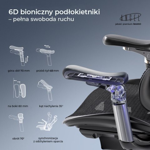 FOTEL BIUROWY ERGONOMICZNY VORTEX, WYGODNY, DO KOMPUTERA, CZARNY, SIATKA