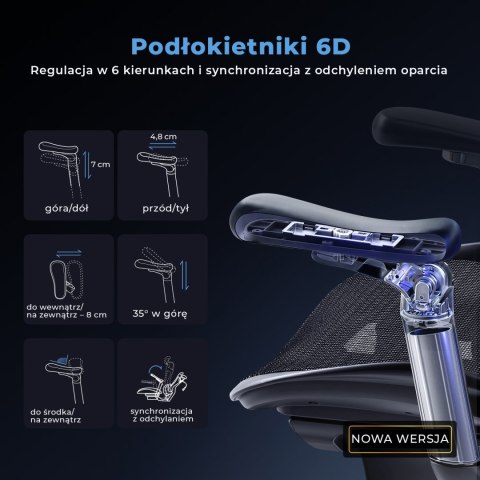 FOTEL BIUROWY ERGONOMICZNY VORTEX, WYGODNY, DO KOMPUTERA, CZARNY, SIATKA
