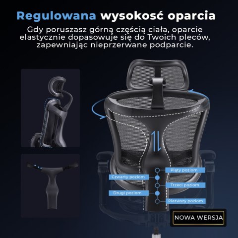 FOTEL BIUROWY ERGONOMICZNY VORTEX, WYGODNY, DO KOMPUTERA, CZARNY, SIATKA