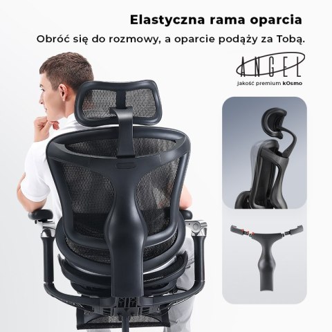 FOTEL BIUROWY ERGONOMICZNY VORTEX, WYGODNY, DO KOMPUTERA, CZARNY, SIATKA