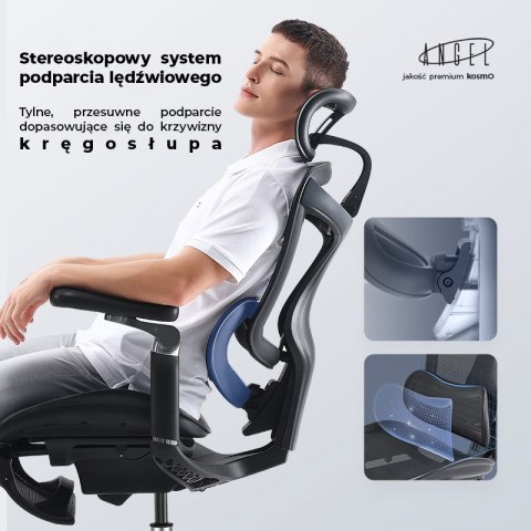 FOTEL BIUROWY ERGONOMICZNY VORTEX, WYGODNY, DO KOMPUTERA, CZARNY, SIATKA