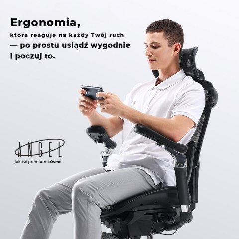 FOTEL BIUROWY ERGONOMICZNY VORTEX, WYGODNY, DO KOMPUTERA, CZARNY, SIATKA