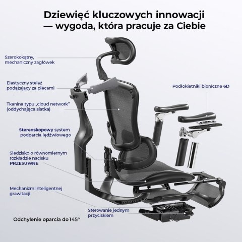 FOTEL BIUROWY ERGONOMICZNY VORTEX, WYGODNY, DO KOMPUTERA, CZARNY, SIATKA