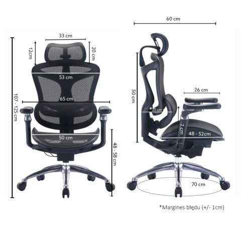 FOTEL BIUROWY ERGONOMICZNY VORTEX, WYGODNY, DO KOMPUTERA, CZARNY, SIATKA