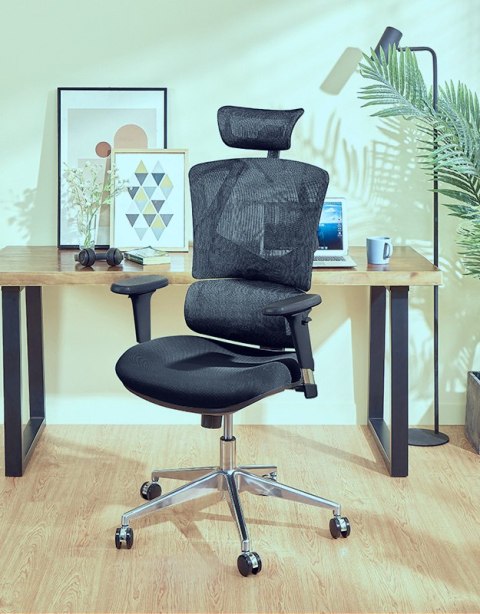 FOTEL BIUROWY ERGONOMIX, WYGODNY, CZARNY, DO BIURA, ZAGŁÓWEK 3D, BUJANY